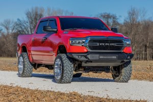 Ram 1500 Front Bumper - Rough Country - High Clearance LED with Skid Plate & Tow Hooks - Flat Black - '19-'24 Ram 1500 Front Bumper - Rough Country - High Clearance LED with Skid Plate & Tow Hooks - Flat Black - '19-'24